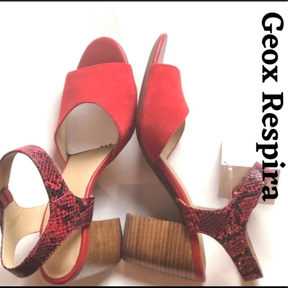 Geox Suede Snakeskin Block Heel Open Toe Sandal